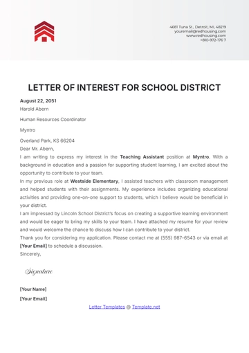 Free Letter of Interest for School District Template to Edit Online