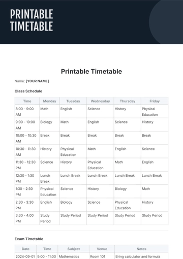 Free Printable Timetable Template to Edit Online | Template.net