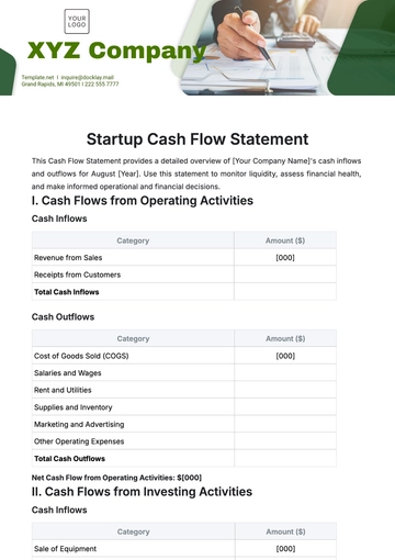 Free Startup Cash Flow Statement Template to Edit Online