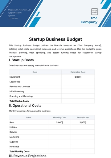 Free Startup Business Budget Template to Edit Online