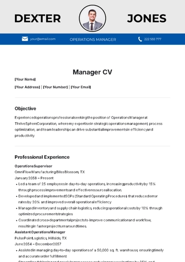 Free Manager CV Template to Edit Online