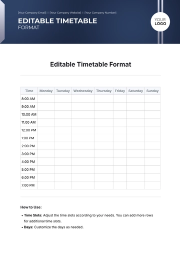 Free Editable Timetable Format Template to Edit Online | Template.net