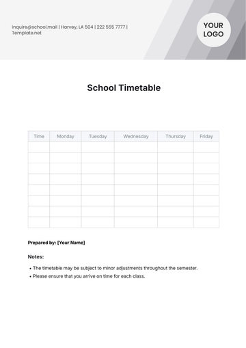 Free School Timetable Template to Edit Online | Template.net