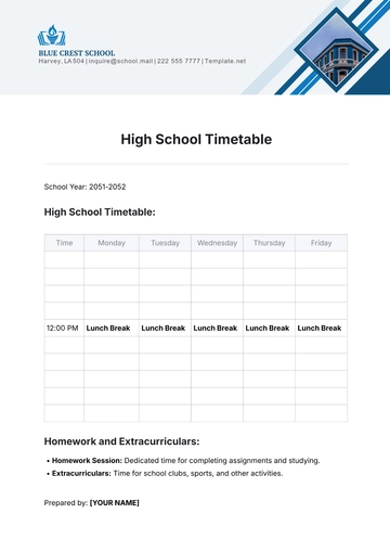Free High School Timetable Template to Edit Online | Template.net