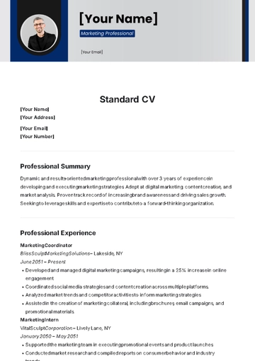 Free Standard CV Template to Edit Online