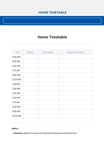 Free Home Timetable Template to Edit Online | Template.net
