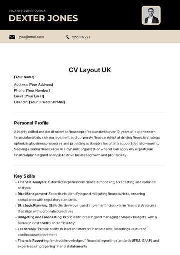 Free CV Layout UK Template to Edit Online