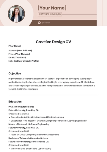Free Creative Design CV Template to Edit Online