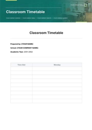 Free Classroom Timetable Format Template to Edit Online | Template.net