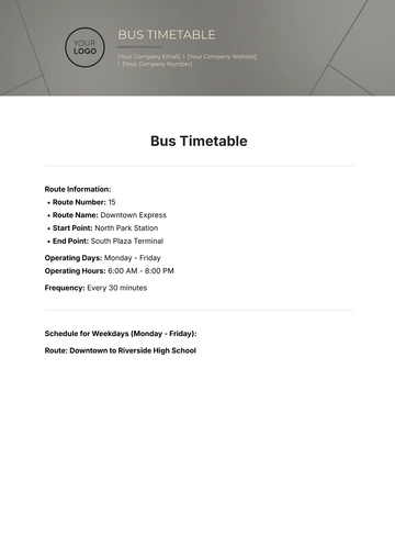 Free Bus Timetable Template to Edit Online | Template.net