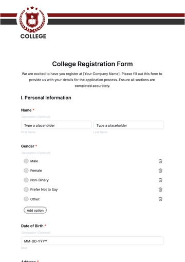 Free College Registration Form Template to Edit Online