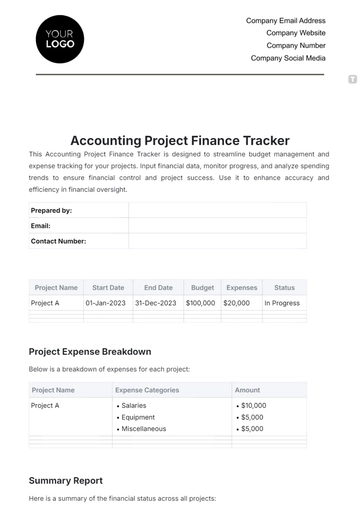 Free Accounting Project Finance Tracker Template to Edit Online