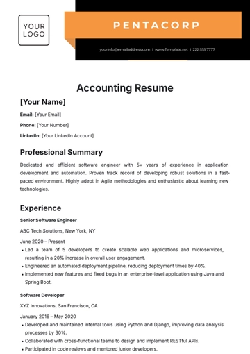 Free Accounting Resume Template to Edit Online