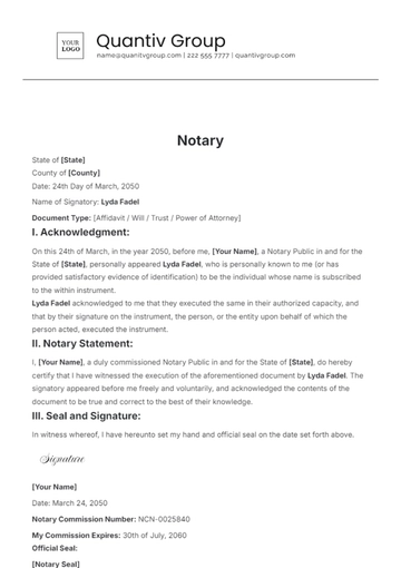 Free Notary Template to Edit Online