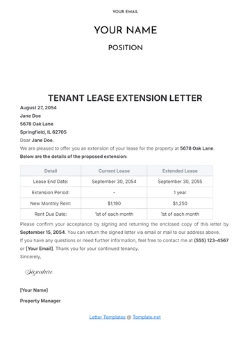 Free Tenant Lease Extension Letter Template to Edit Online