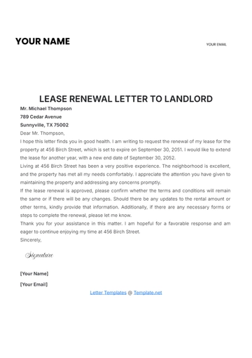 Free Lease Renewal Letter to Landlord Template to Edit Online