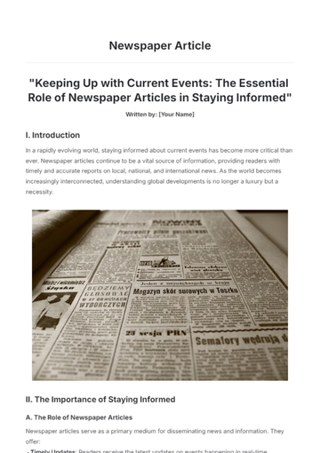 Free Newspaper Article Template to Edit Online