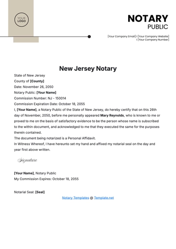 Free New Jersey Notary Template to Edit Online