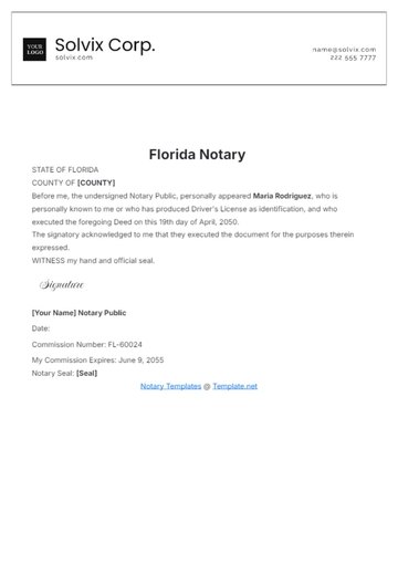 Free Florida Notary Template to Edit Online
