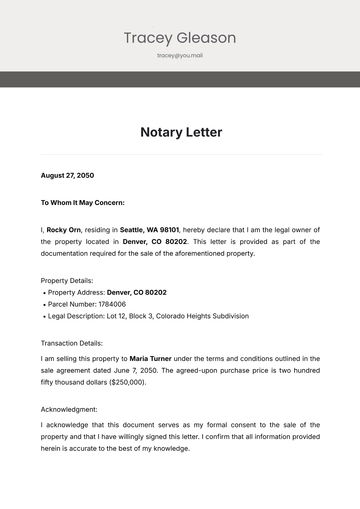 Free Notary Letter Template to Edit Online