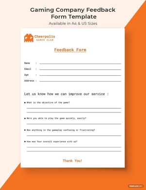 Gaming Company Feedback Form Template