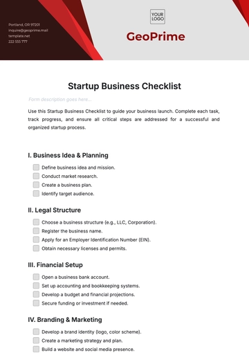 Free Startup Business Checklist Template to Edit Online