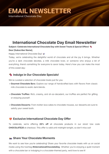 Free International Chocolate Day Email Newsletter Template to Edit Online Free International Chocolate Day Email Newsletter Template to Edit Online