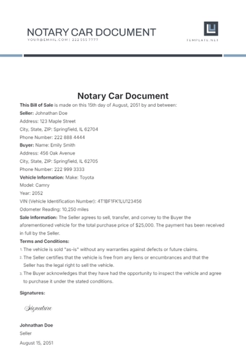 Free Notary Car Document Template to Edit Online