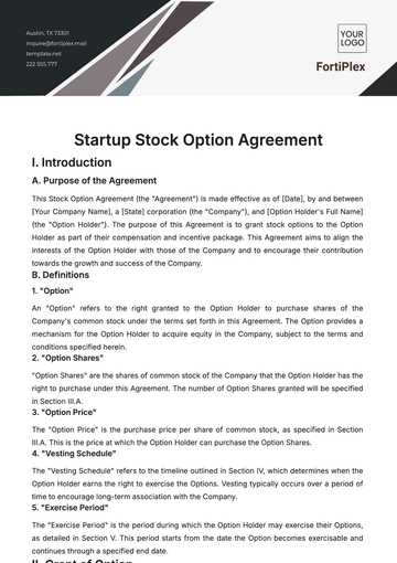 Free Startup Stock Option Agreement Template to Edit Online