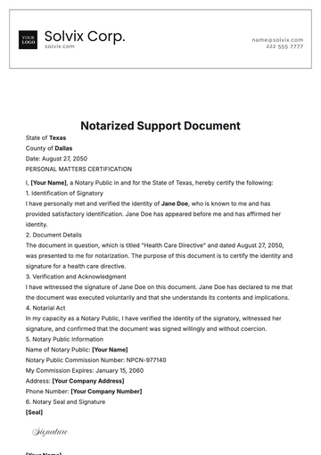 Free Notarized Support Document Template to Edit Online