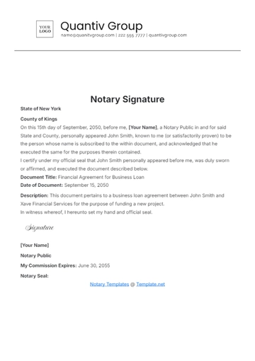 Free Notary Signature Template to Edit Online