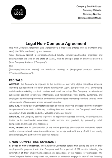 Free Legal Non-Compete Agreement Template to Edit Online