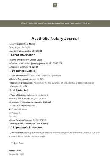 Free Aesthetic Notary Journal Template to Edit Online