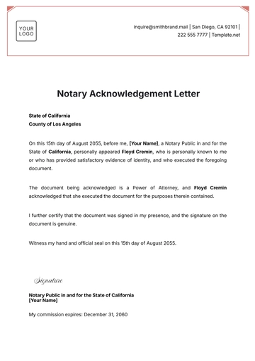 Free Notary Acknowledgement Letter Template to Edit Online