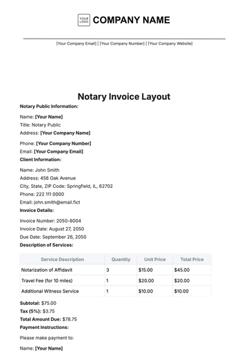 Free Notary Invoice Layout Template to Edit Online