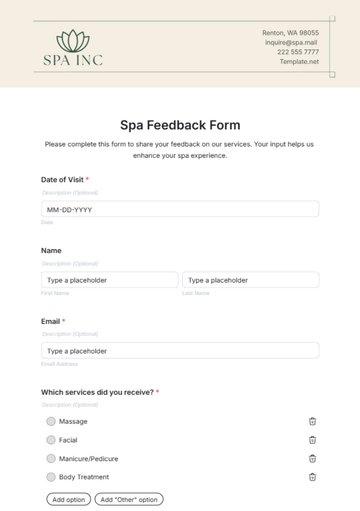 Free Spa Feedback Form Template