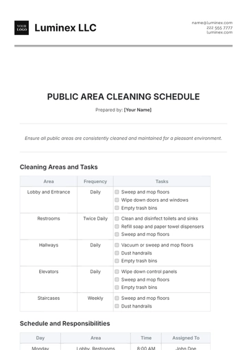 Free Public Area Cleaning Schedule Template to Edit Online