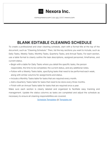 Free Blank Editable Cleaning Schedule Template to Edit Online