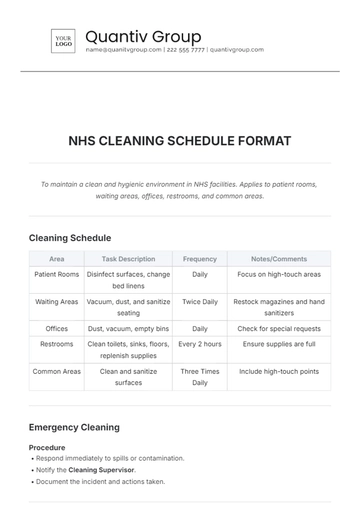 Free NHS Cleaning Schedule Format Template to Edit Online