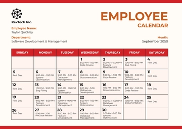 Free Basic Employee Calendar Template to Edit Online