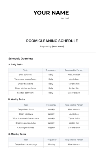 Free Room Cleaning Schedule Template to Edit Online