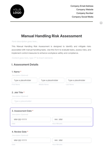 Free Manual Handling Risk Assessment Template to Edit Online
