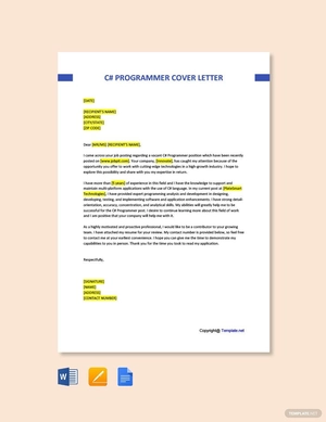 C# Programmer Cover Letter