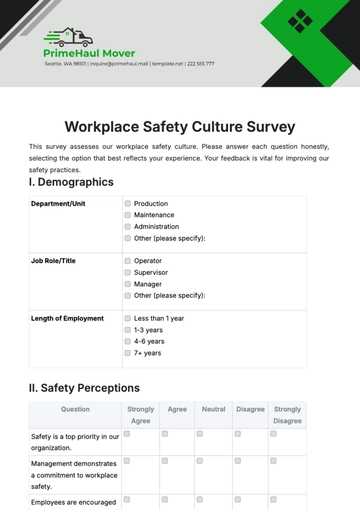 Free Workplace Safety Culture Survey Template to Edit Online