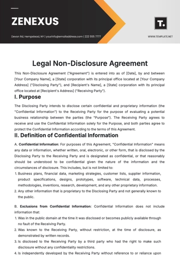 Free Legal Non-Disclosure Agreement Template to Edit Online
