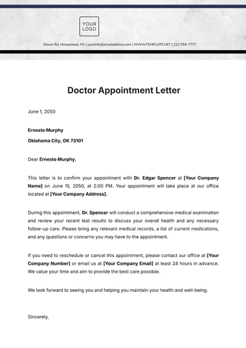 Free Doctor Appointment Letter Template to Edit Online