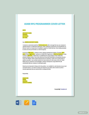 AS400 RPG Programmer Cover Letter