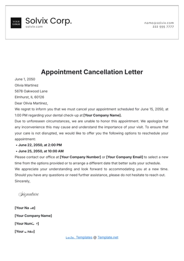 Free Appointment Cancellation Letter Template to Edit Online
