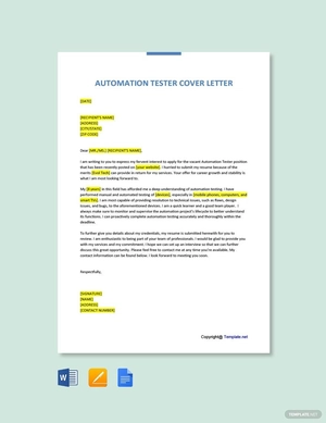 Automation Tester Cover Letter