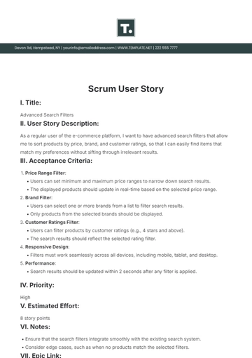 Free Scrum User Story Template to Edit Online